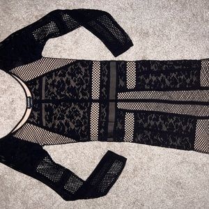 bebe dress- Bodycon Black and Tan mini dress